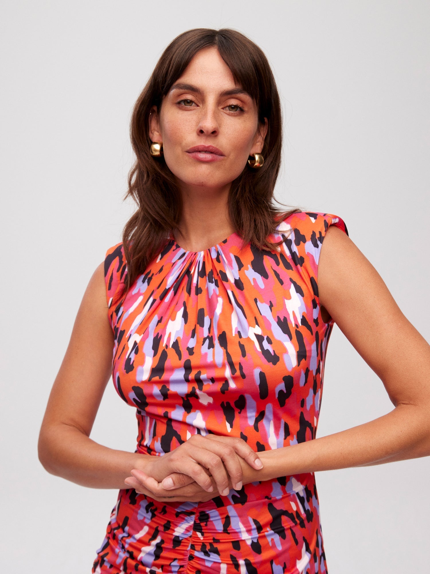 SPLIT WILD - Vestido corto drapeado sin mangas print funny wild
