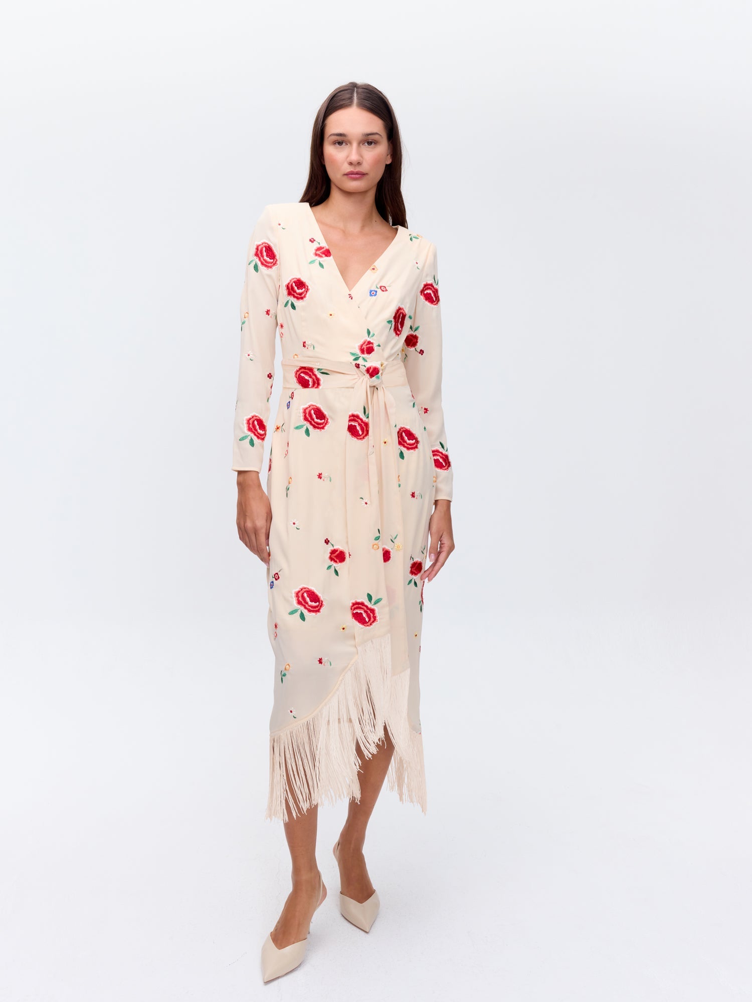 SUR - Vestido bordado flecos mantón de manila