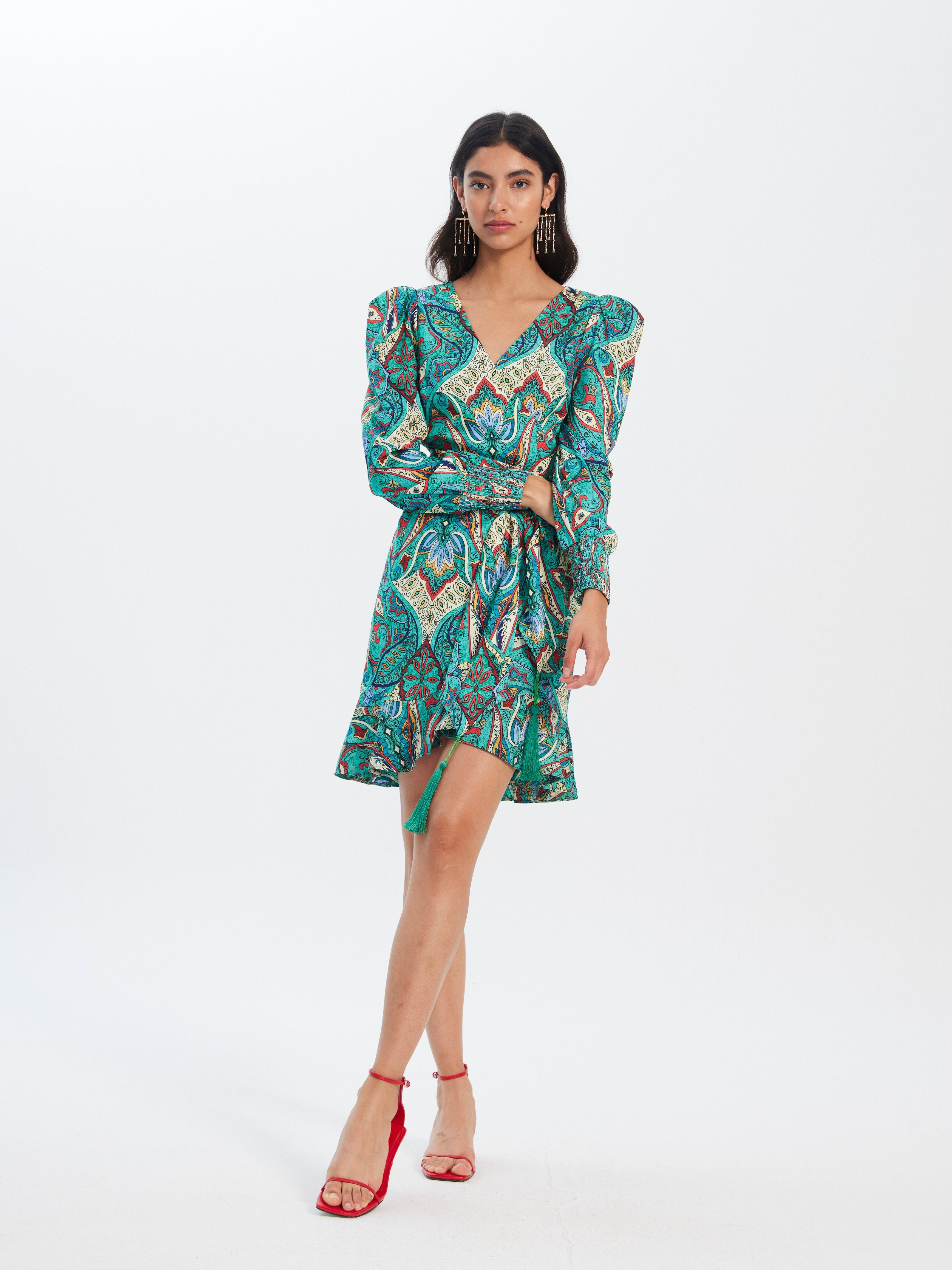 VALERIA BOHEME - Vestido wrap corto estampado paisley