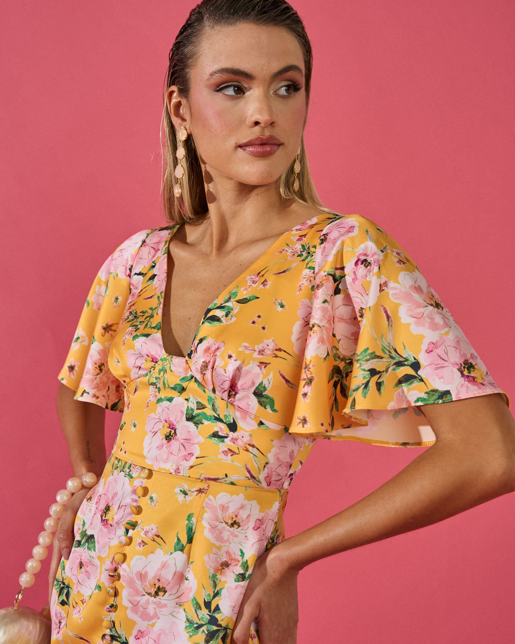 Vestido Carmina Estampado Floral Amarillo