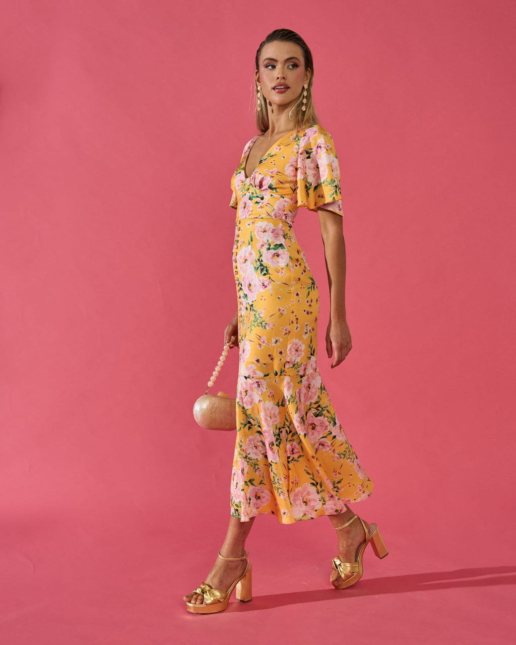 Vestido Carmina Estampado Floral Amarillo