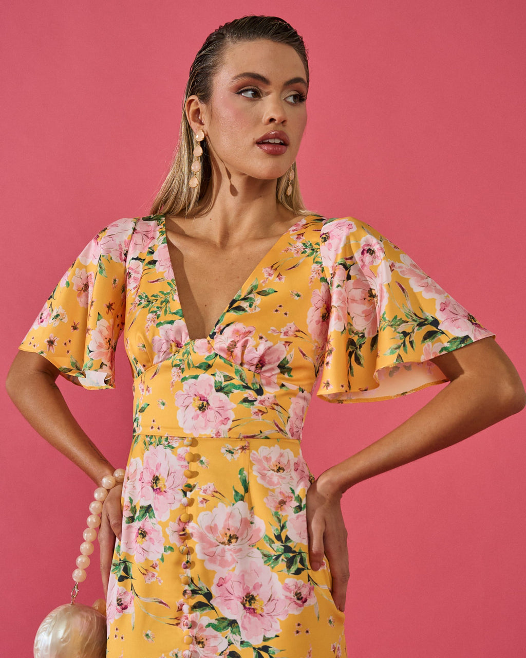 Vestido Carmina Estampado Floral Amarillo