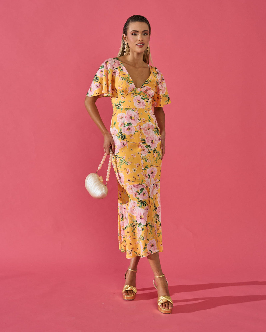 Vestido Carmina Estampado Floral Amarillo